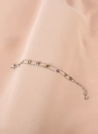 Stainless Steel Silver Anklet with a Honey Zircon Stones 