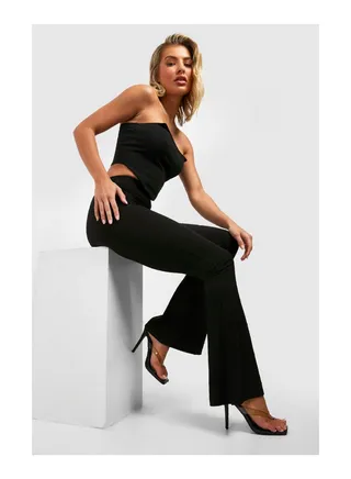 High Waisted Basic Slinky Skinny Flared Trousers 