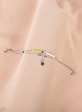2 Layered Multicolored Stainless Steel Silver Anklet 