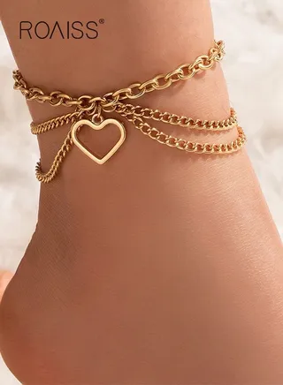 Heart -shaped pendant three -layer streaming band bracelet extension chain exquisite ladies jewelry perfect gift 