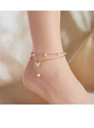 Stainless steel anklet with golden coating, high quality, 316, free size 
