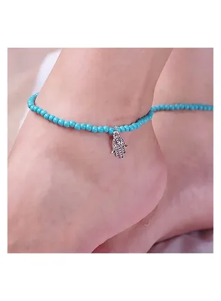 Beaded Anklet Bracelet Silver Hand 