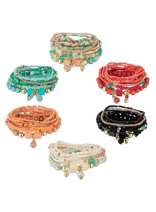 Layered Crystal Bracelet Bohemian Bracelet Sets for Women Stackable Bead Bracelets for Women Temperament Layered Bead String Elastic Bracelet 6 Pcs Creative Turquoise Beads 