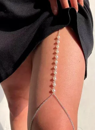 EvancyStore Handmade Thigh Anklet Silver with fluffy Pearls women's accessories 