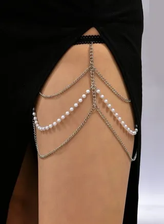 EvancyStore Handmade Thigh Anklet Silver with fluffy Pearls women's accessories 