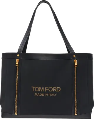 Zip Front Textured Canvas & Leather Tote