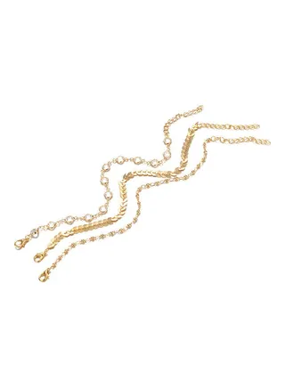 3-Piece Rhinestone Fishbone Chain Anklet Foot Bracelet Set 