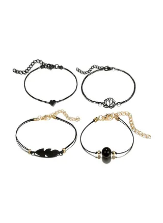 4-Piece Heart Flower Shape Chain Anklet 