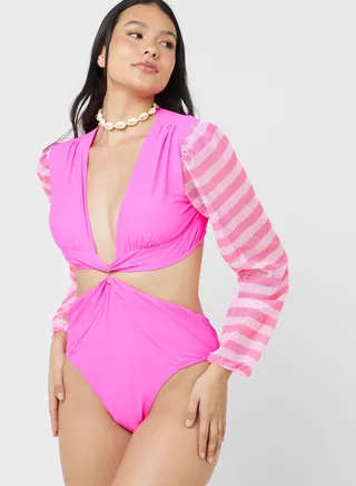 Long Sleeve Swimsuit With Cutout Detail 