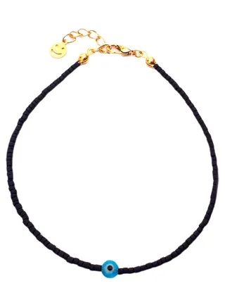 Cylindrical Beads Evil Eye Anklet 