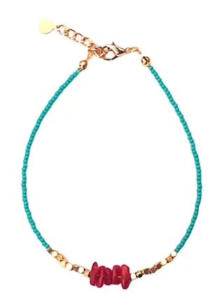 Metal Coral Stone Bead Anklet 