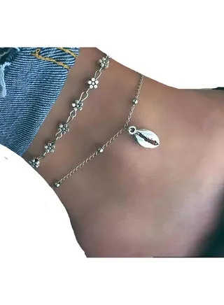 Set Of 2 Flower And Shell Desing Anklets 