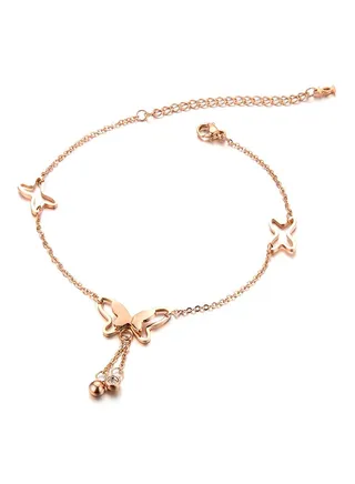 Rose Gold Plated Double Row Beautiful Butterfly Pendants Anklet 
