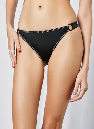 Ruched Back Ring Detailed Bikini Bottom Black 