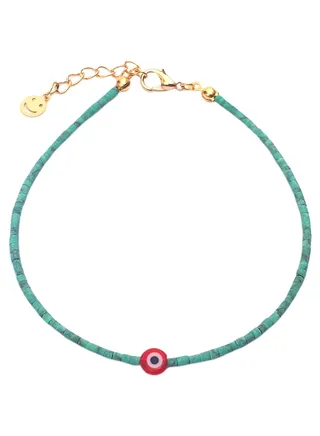 Cylindrical Beads Evil Eye Anklet 