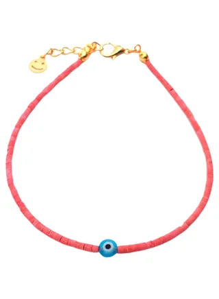 Cylindrical Beads Evil Eye Anklet 