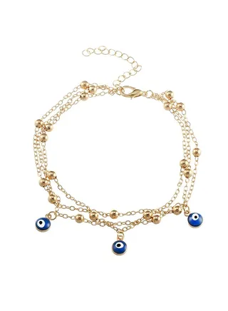 Three Layer Evil Eyes Design Anklet 