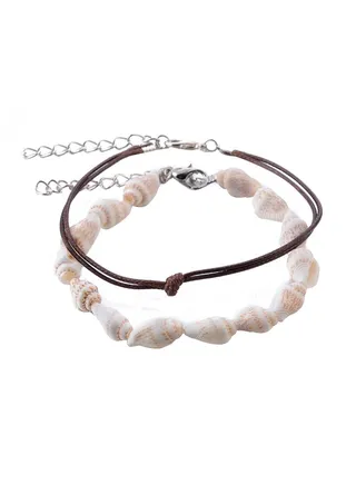 2-Piece Alloy Natural Shell Design Anklet Chain 