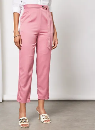 High Waist Wide Leg Pants With Belt Pruple 