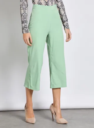 Women'S Casual Solid Cropped Pant Bottle Green 