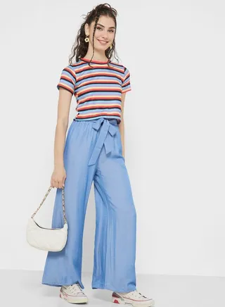 Waist Tie Flared Pants 