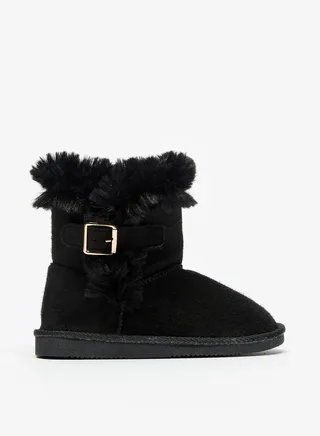 Girls Plush Textured High Ankle Boot with Buckle Closure 