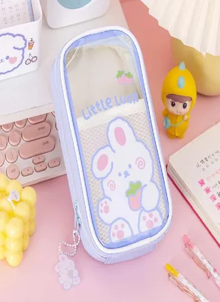 Large Capacity Learning Stationery Bear Pencil Case Pencil Bag Transparent Pen Bag Zipper Pouch 