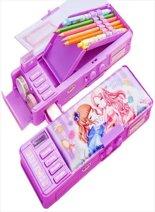 Girl Cute Password Cartoon Combination Lock Plastic Stationery Box Pen Case Pencil Box Pencil Case 