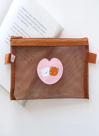 Large Capacity Transparent Bear Pencil Bags Kawaii Pencil Bag Mesh Pencil Case Storage Bags 