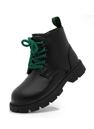 Lucky Kids Unisex Synthetic Leather Winter Ankle Boots With Classic Lace Up & Side Zipper For Little Kids 