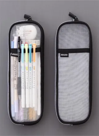 Grids Mesh Pen Pencil Case With Zipper Clear Makeup Color Pouch Cosmetics Bag 
