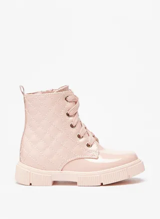 Girls Quilted Ankle Boots with Zip Closure 