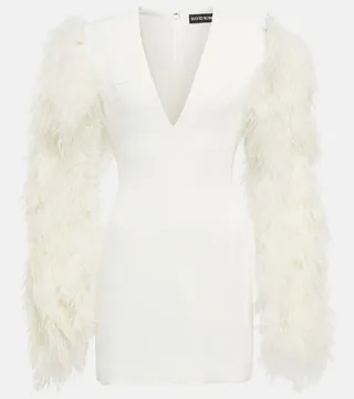 Feather-trimmed cady minidress
