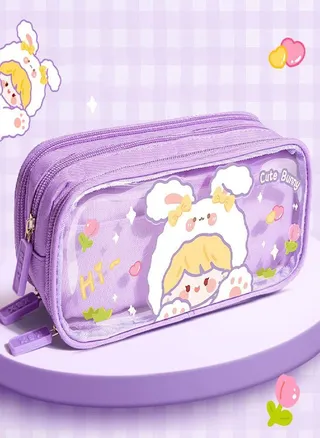 Stationery Holder Cartoon Girls Pencil Bag Desktop Storage Multi Layered Stationery Bag  School 