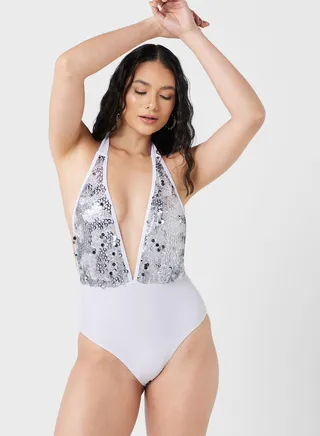 Halter Neck Cut Out Printed Swimsuit 