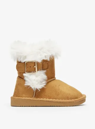 Girls Plush Detail Low Ankle Boots With Buckle Closure By Shoexpress 