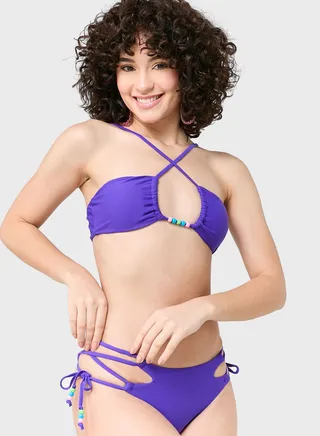Halter Neck Bikini Top And Bottom Set 