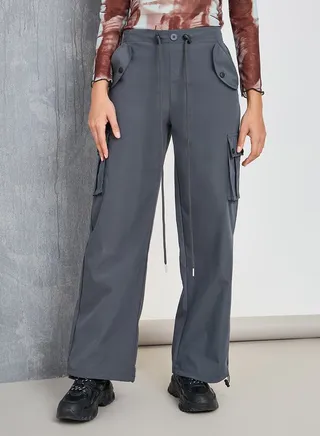 Relaxed Fit Cargo Pants with Toggle Drawstring 