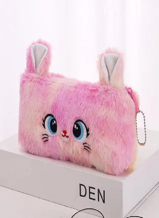 1PC Cute Cartoon Pencil Case Cat Pen Bag Plush Pouch 