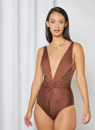 Twist-Front Swimsuit Brown 
