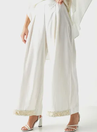 Embroidered Wide Leg Pants 