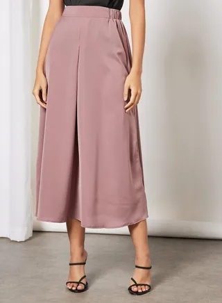 Women Elastic Waistband Midi Skirt Dark Purple 
