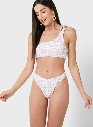 Printed One Shoulder Bikini Set 