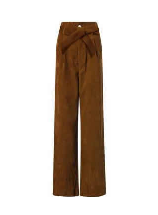 Women High Waist Wide Leg Pants With Belt Brown 