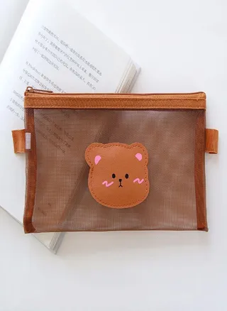 Large Capacity Transparent Bear Pencil Bags Kawaii Pencil Bag Mesh Pencil Case Storage Bags 