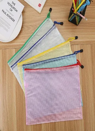 A4 Grid Zippered File Bag, Creative Student Stationery Waterproof Pen Bag, Transparent Office Information Bag, and Bill Storage Bag 