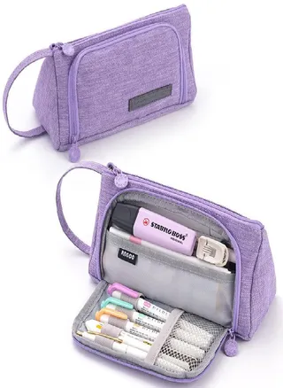 Stationary Pen Storage Bag Pencil Multi Layer Large Capacity Cosmetic Travel Simple Plaid Case 