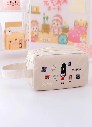 Large Capacity Double Zippers Pen Pouch Zipper Pouch Pencil Bag Pencil Case Cartoon Pen Bag 