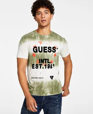 Guess Men's Crewneck Tie-Dye Logo-Graphic T-Shirt
