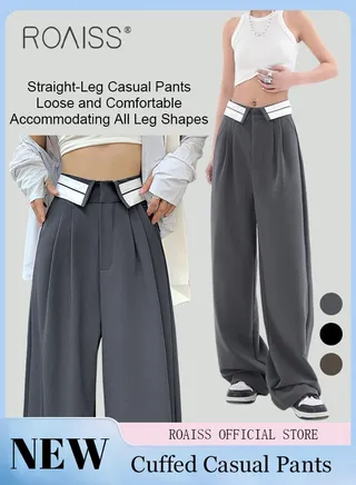 Women Drapey Suit Pants Casual Wide Leg Trousers with Loose Fit Flared Hem Design for a Slimming Look Straight Leg Pants Flatter All Body Types Suitable for Work and School 